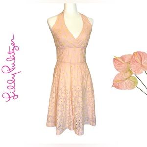 🆕 Lilly Pulitzer Willa Pink and Yellow Halter Dress NWOT Sz 6